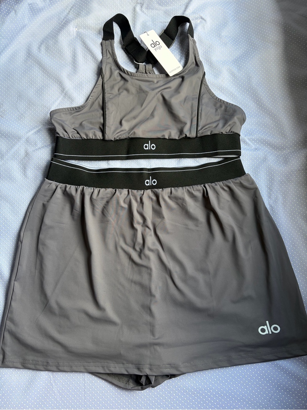 ALO Yoga Gray Athletic Shorts Romper with Black Elastic Waistbands - Picture 7 of 9